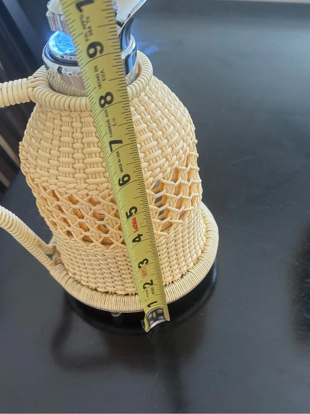 Yellow Woven Rattan Carafe with Stainless Top Thermos in